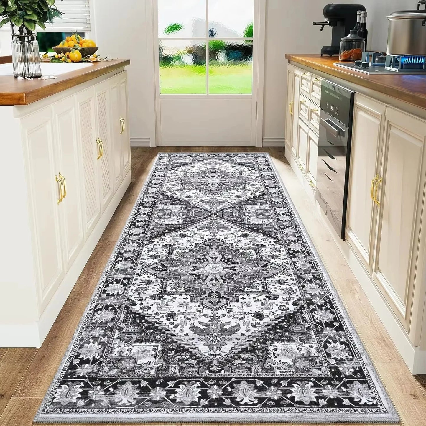 VIKAMA Bohemian Persian Flannel Rugs Hallway Kitchen Rugs Vintage Floor Carpet Long Rugs Sofa Rugs Anti-slip Washable Home Deco