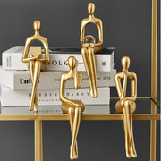 Gold Home Decor Thinker Statues Bookshelf Sculpture Decorations For Living Room Modern Figurines Shelf Table Desk Decor