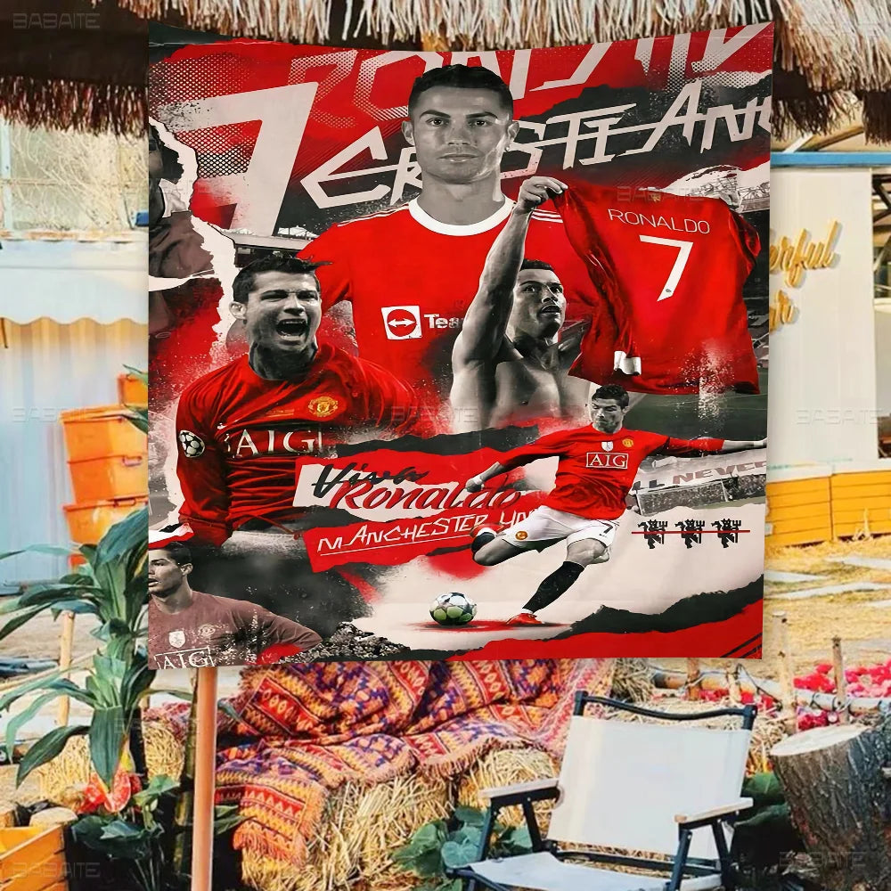 C-Cristiano R-Ronaldo CR7 Cartoon Flag Art Science Fiction Room Home Decor Wall Hanging Home Decor Banner