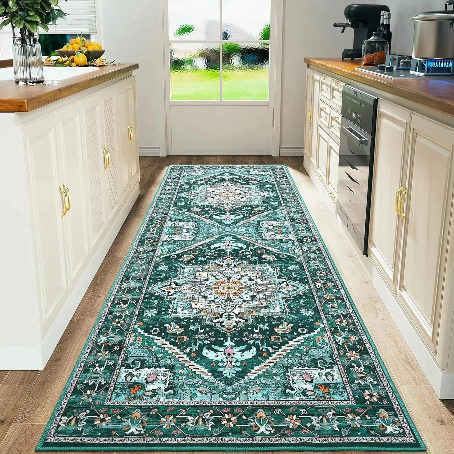 VIKAMA Bohemian Persian Flannel Rugs Hallway Kitchen Rugs Vintage Floor Carpet Long Rugs  Sofa Rugs Anti-slip Washable Home Deco