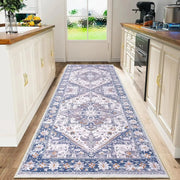 VIKAMA Bohemian Persian Flannel Rugs Hallway Kitchen Rugs Vintage Floor Carpet Long Rugs  Sofa Rugs Anti-slip Washable Home Deco