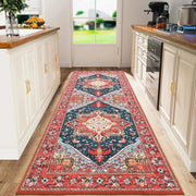 VIKAMA Bohemian Persian Flannel Rugs Hallway Kitchen Rugs Vintage Floor Carpet Long Rugs  Sofa Rugs Anti-slip Washable Home Deco