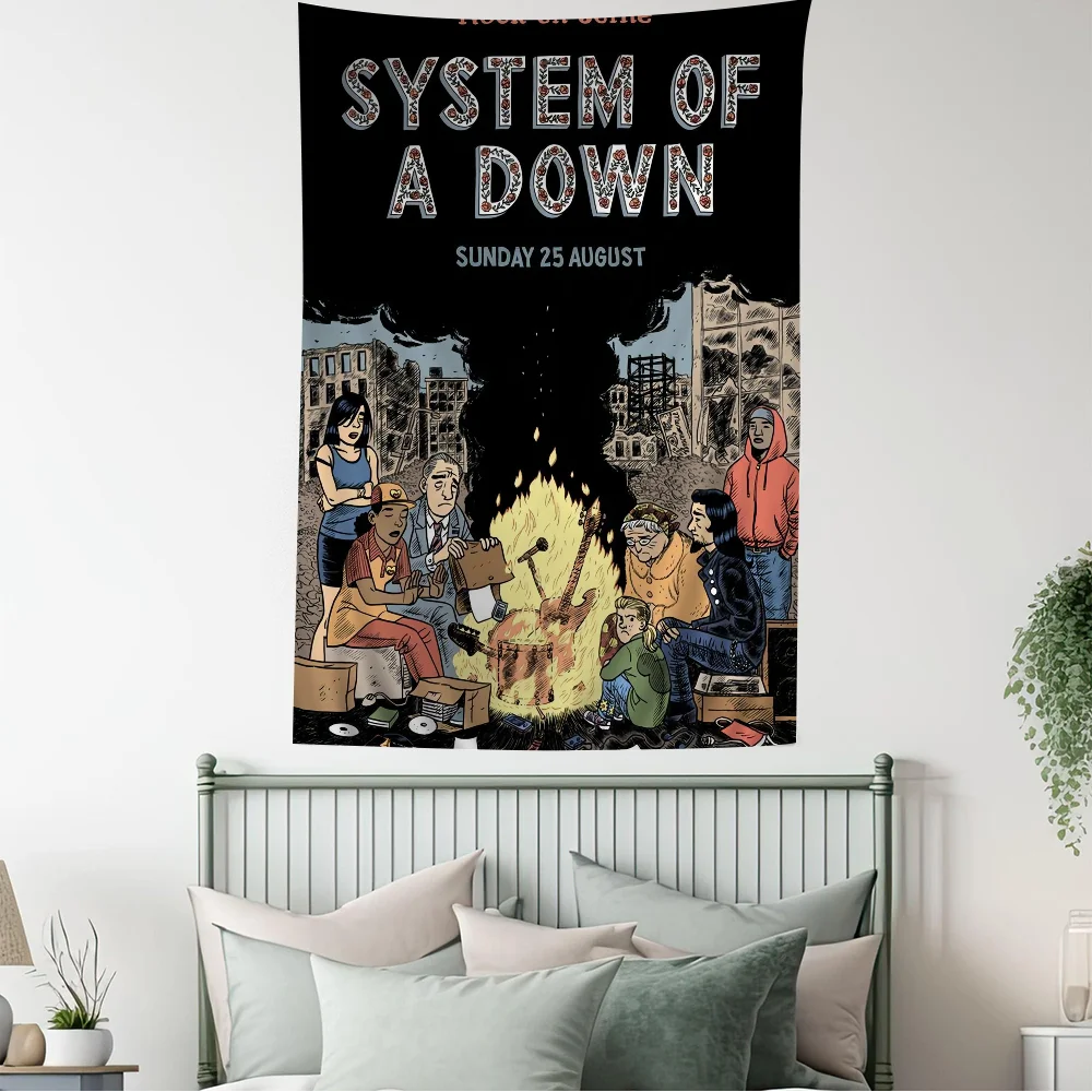 System of a Down Band Cartoon Tapestry Art Science Fiction Room Home Decor Wall Hanging Home Decor
