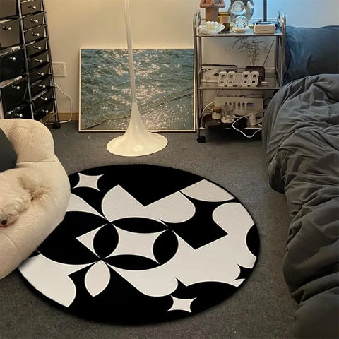 VIKAMA Black And White Simple Flannel Bedroom Carpet, Living Room Ins Style Billiards, Size 8 Sofa Carpet, Home Decoration